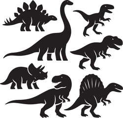 PrintCollection of silhouetted dinosaur illustrations on a textured background