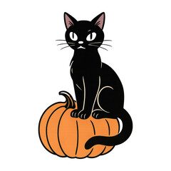 PNG Black cat on orange pumpkin