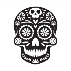 Vibrant Day of the Dead Sugar Skulls Family with Marigold Flowers - Vector
