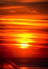 Vibrant Orange Sunset Ocean Horizon Texture