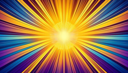 Fototapeta premium a bright yellow sunburst radiates outwards into a gradient of blue and purple hues