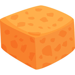 Isometric Orange Sponge With Small Holes In A Cube Shape On A Transparent Background