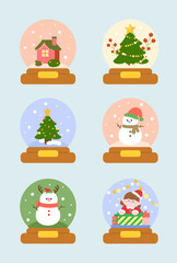 Fototapeta premium Christmas snow globe set with tree and snowman