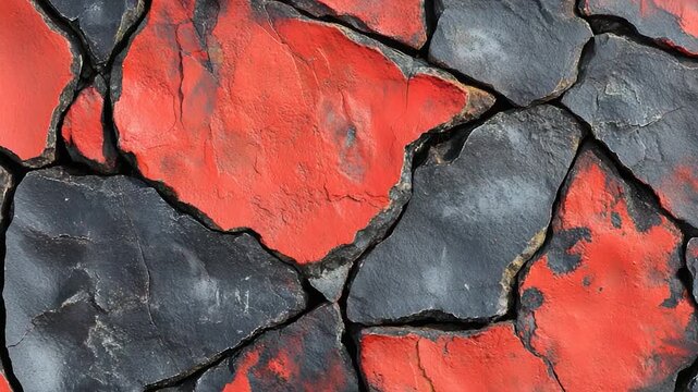 Close-up view of a rocky outcropping with alternating red and black layers
