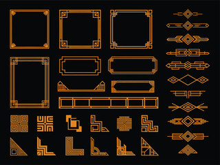 luxury art deco borders and frames collection with golden dividers, antique style design headers, elegant decoration set for premium cards, invitations, posters, modern templates, fashion packaging an