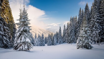 Snow Covered Evergreens In A Serene Winter Landscape