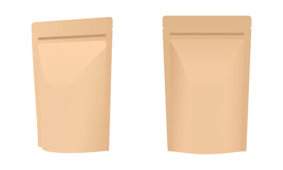 stand up paper pouch packaging mockup, front and side view vector illustration isolated on white background.
