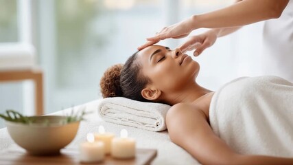 woman receiving relaxing facial massage at luxury spa - Powered by Adobe
