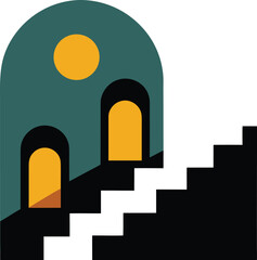 Fototapeta premium Escapist landscape with impossible staircases and arches