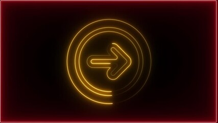 direction right arrow icon animation glowing neon blue color road sign information traffic signal moving road side sign symbol on black background