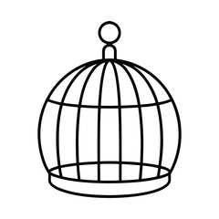 A black and white linedrawing depicts a birdcage The cage has a rounded top and base with vertical and curved bars. Editable stroke line  icon