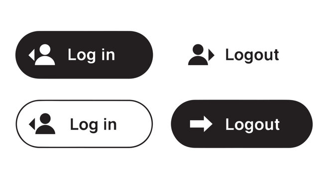 Login and logout buttons with icons isolated on transparent background