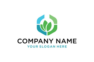Green and Blue Abstract Leaf Hexagon Logo Design for Eco-Friendly Company Branding