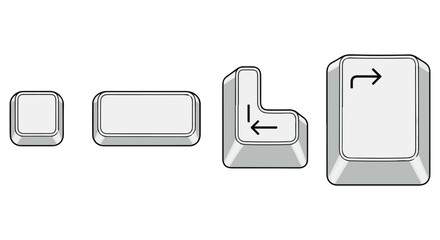 Set of computer keyboard keys including shift and enter, isolated on transparent background