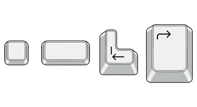 Set of computer keyboard keys including shift and enter, isolated on transparent background