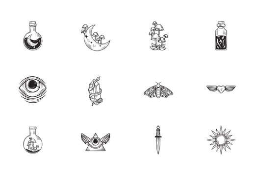 Black Alchemy Mystic Esoteric Symbols Icons Set