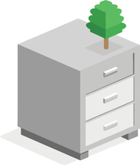 Isometric vector illustration of a silver metallic filing cabinet with green tree icon scalable eps