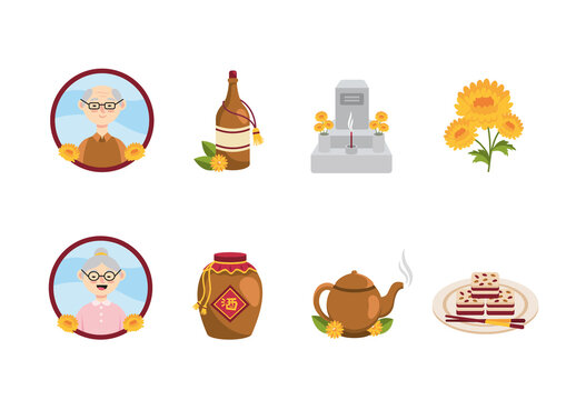 Brown And Yellow Chung Yeung Ancestral Illustrations Set