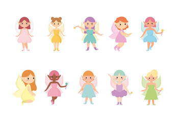Colorful Fairy Girl Magic Fantasy Illustrations Set