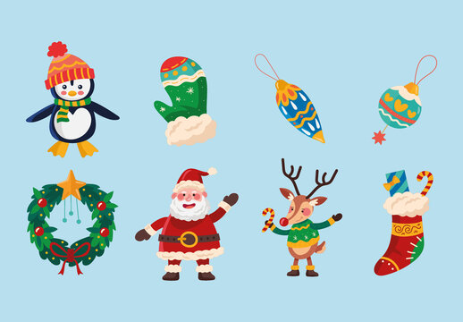 Colorful Christmas Santa Ornaments Illustrations Set