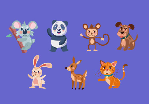 Colorful Cute Animals Illustration Set