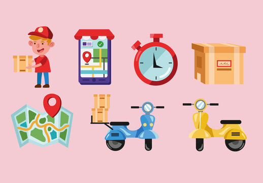 Colorful Delivery Courier Service Illustrations Set
