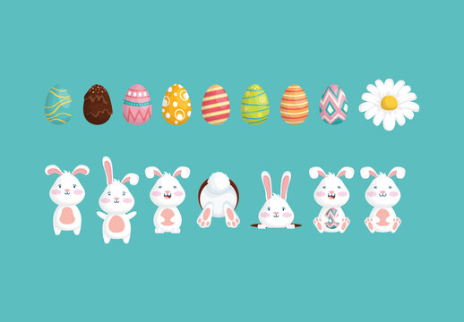 Easter Bunny Illustration Set