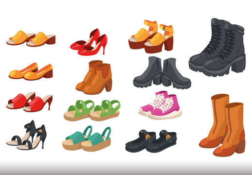 Colorful Female Shoes Accesories Fashion Illustration Set