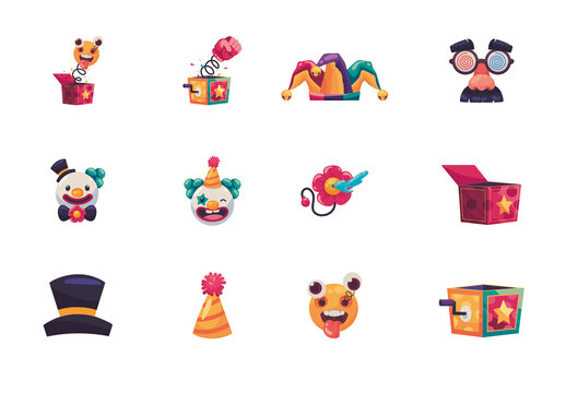 Colorful Fools Day Celebration Illustration Set