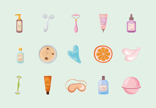 Colorful Korean Beauty Skincare Illustration Set