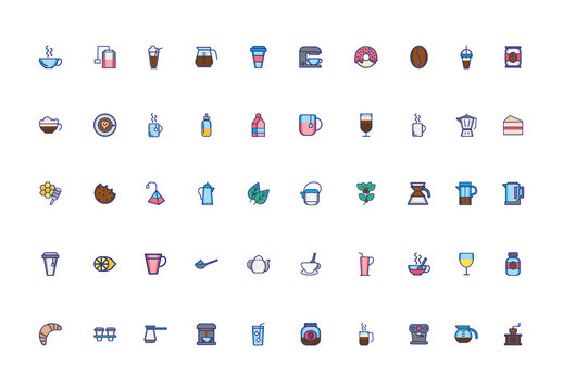 Colorful Minimal Drink And Snack Illustration Set