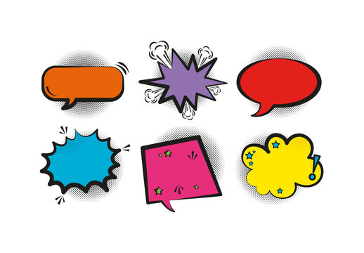Colorful Comic Pop Art Speech Bubble Illustrations Set