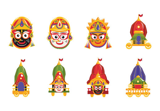 Colorful Rath Yatra Festival India Illustrations Set