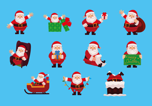 Colorful Santa Claus Christmas Illustrations Set