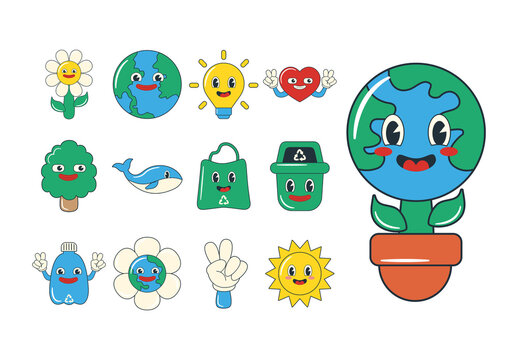 Eco Cartoon Nature Character Illustration Set