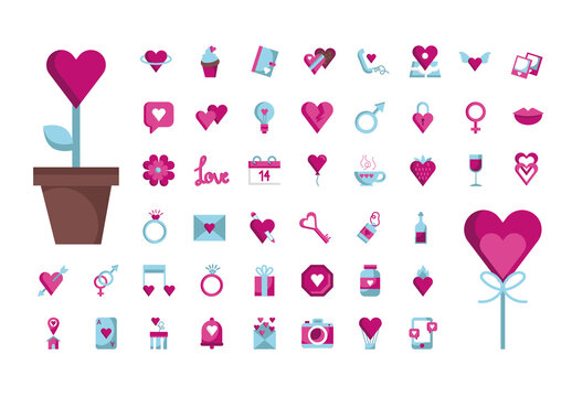 Pink and Blue Valentines Day Illustrations Set