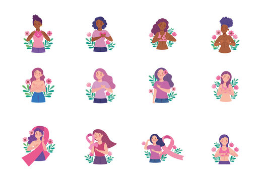 Colorful Breast Cancer Awareness Support Illustrations Set
