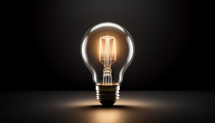 a single glowing light bulb stands out against a dark minimal background showcasing the innovation and efficiency of modern lighting technology