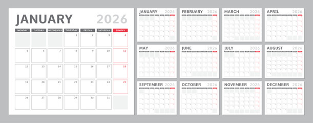 Light 2026 Calendar in Modern Clean Style