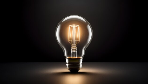 a single glowing light bulb stands out against a dark minimal background showcasing the innovation and efficiency of modern lighting technology