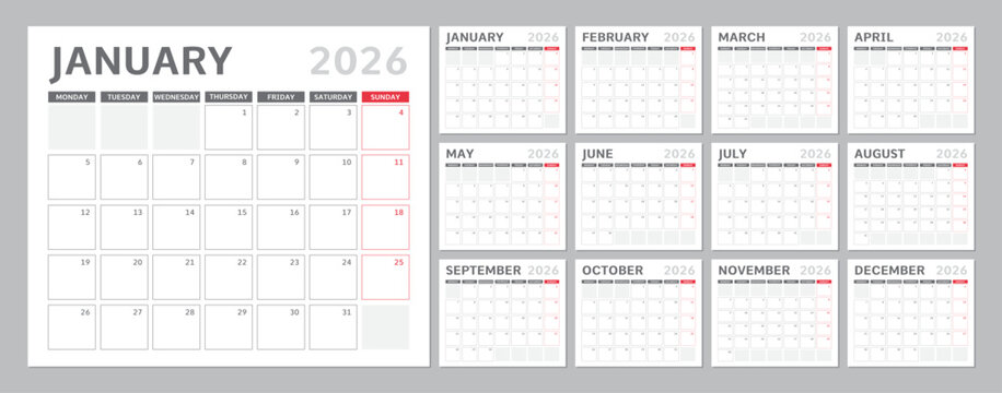 Light 2026 Calendar in Modern Clean Style