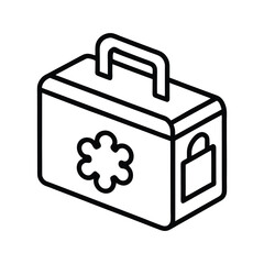 A line drawing of a first aid kit The kit has a handle medical emblem and lock detail. Editable stroke line  icon