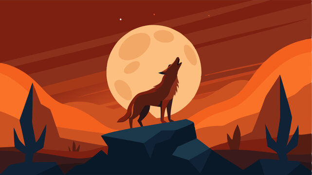 A coyote howling at the moon its haunting call echoing through the silent desert.