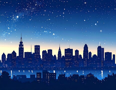 Fototapeta Glistening cityscape under a starry night sky