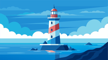 Against the backdrop of the vast ocean the lighthouse serves as a symbol of stability and safety.