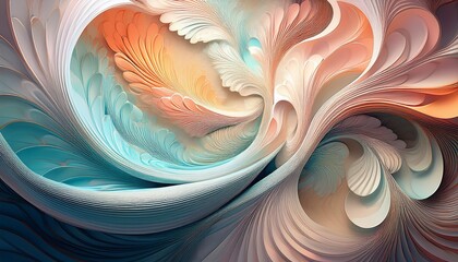 fractal shapes blend soft hues in a soothing abstract design
