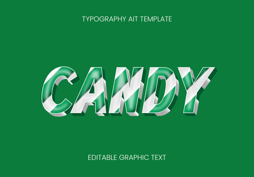 Green And White Candy Cane Christmas Text Effect 3D Bold Slanted Font