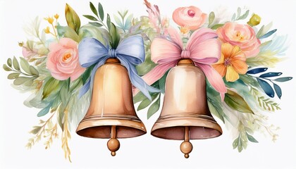 two watercolor bells with delicate floral accents soft pastel colors create a serene and elegant design
