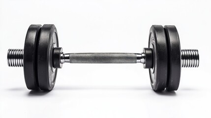 Naklejka premium A black and silver dumbbell on a white background.