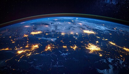 Obraz premium View of Earth From Space At Night Showing City Lights And Stars In The Deep Sky